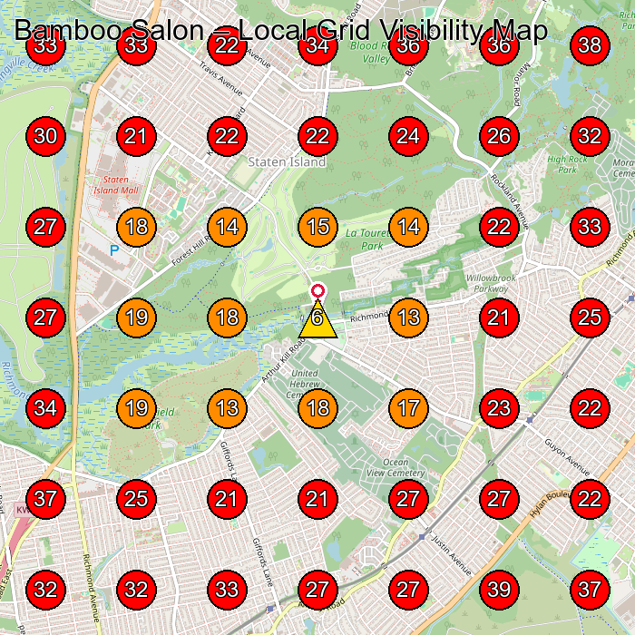Bamboo Salon GeoGrid visibility map for Hair Salon in Staten Island